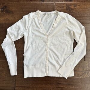 LOFT Cream V-Neck Button Cardigan